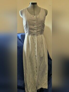 Sleeveless Two-Tone Button-Front Midi Dress — Light Gray and Cream
